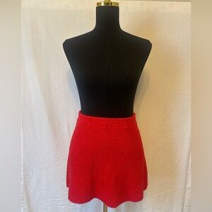 Day + Moon Red Knit Mini Skirt Scalloped Hem Size S